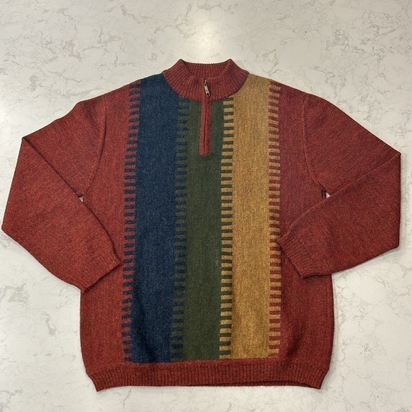 Peru Etnice 1/4 Zip Sweater Mens Size Large 100% Alpaca Striped Long Sleeve - Picture 12 of 16